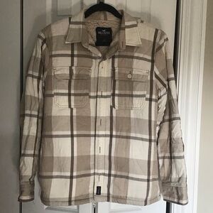 Hollister Unisex Sherpa Plaid Jacket - Tan and Cream